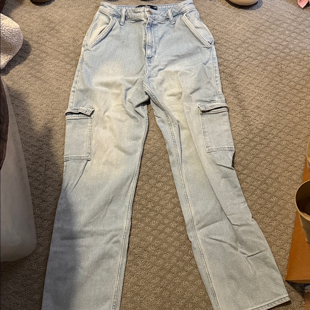 Hollister Light Blue Cargo Straight Leg Jeans
